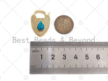 Load image into Gallery viewer, CZ Micro Pave Turquoise Padlock Clasp Charms, Heart CZ Padlock Clasp, Heart Chain Connector, Padlock Necklace Charms, 25x18mm, Sku#K160