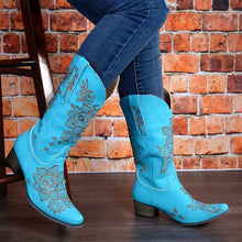 Load image into Gallery viewer, Women's Embroidered Ethnic Mid-Calf Boots - Comfortable Chunky Heel Square Toe