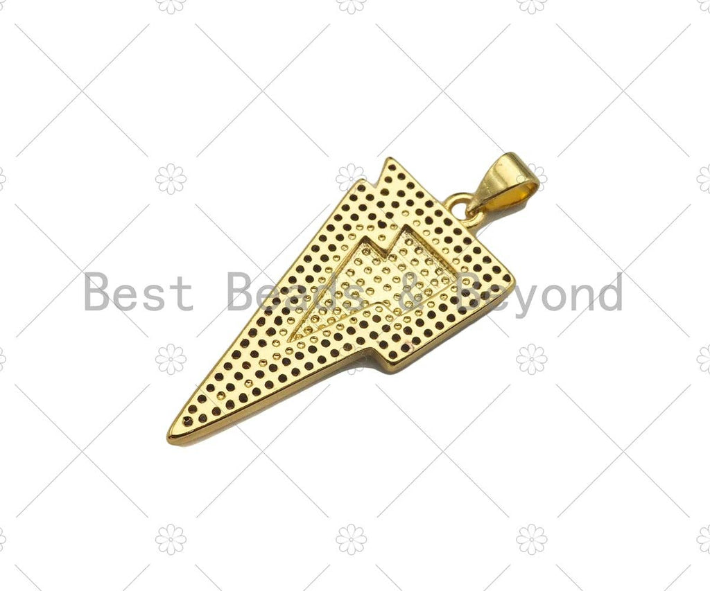 CZ Micro Pave Star On Lightning Shape Pendant, 18K Gold Charm, Necklace Bracelet Charm Pendant,16x33mm,Sku#LK309