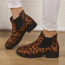 Load image into Gallery viewer, Leopard Print Ankle Boots Women - Mid Heel Chunky Sole Slip-On Boots