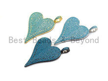 Load image into Gallery viewer, CZ Turquoise Micro Pave Large Heart Pendant, Heart Shaped Pave Pendant, Gold/Rose Gold/Silver/Gunmetal plated, 30x41mm, Sku#X55