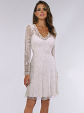 Load image into Gallery viewer, Lara Eliza Beaded A-line Bell Sleeve Bridal Short Dress
