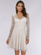 Load image into Gallery viewer, Lara Eliza Beaded A-line Bell Sleeve Bridal Short Dress