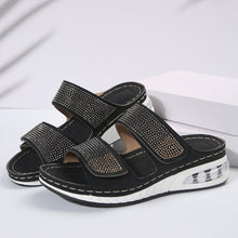 Load image into Gallery viewer, Women's Air Cushion Wedge Sandals – Rhinestone Embellished Beach Slides with Non-Slip Wedge Sole
