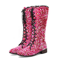 Load image into Gallery viewer, Women's Glitter Sequin Over-the-Knee Boots | Chunky Mid Heel, Lace-Up, Round Toe