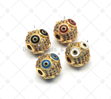 Load image into Gallery viewer, Colorful Enamel Evil Eye On Round Ball Spacer Beads,18K Gold Filled CZ Micro pave Beads, Necklace Bracelet Charm Beads,Sku#LK552