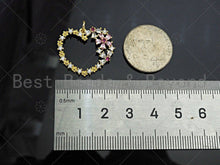 Load image into Gallery viewer, Gold Filled Colorful CZ Micro Pave Flower On Heart Shape Pendant, 18K Gold Filled Heart Charm, Necklace Bracelet Pendant,24x21mm,Sku#LK327