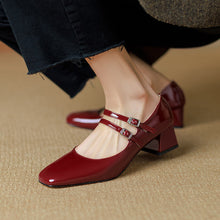 Load image into Gallery viewer, Women's Square Toe Chunky Heel Pumps - Elegant Low Heel Office Shoes