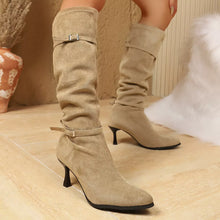 Load image into Gallery viewer, Women's Point Toe Kitten Heel Boots – Suede Slip-On Low Heel Ankle Boots