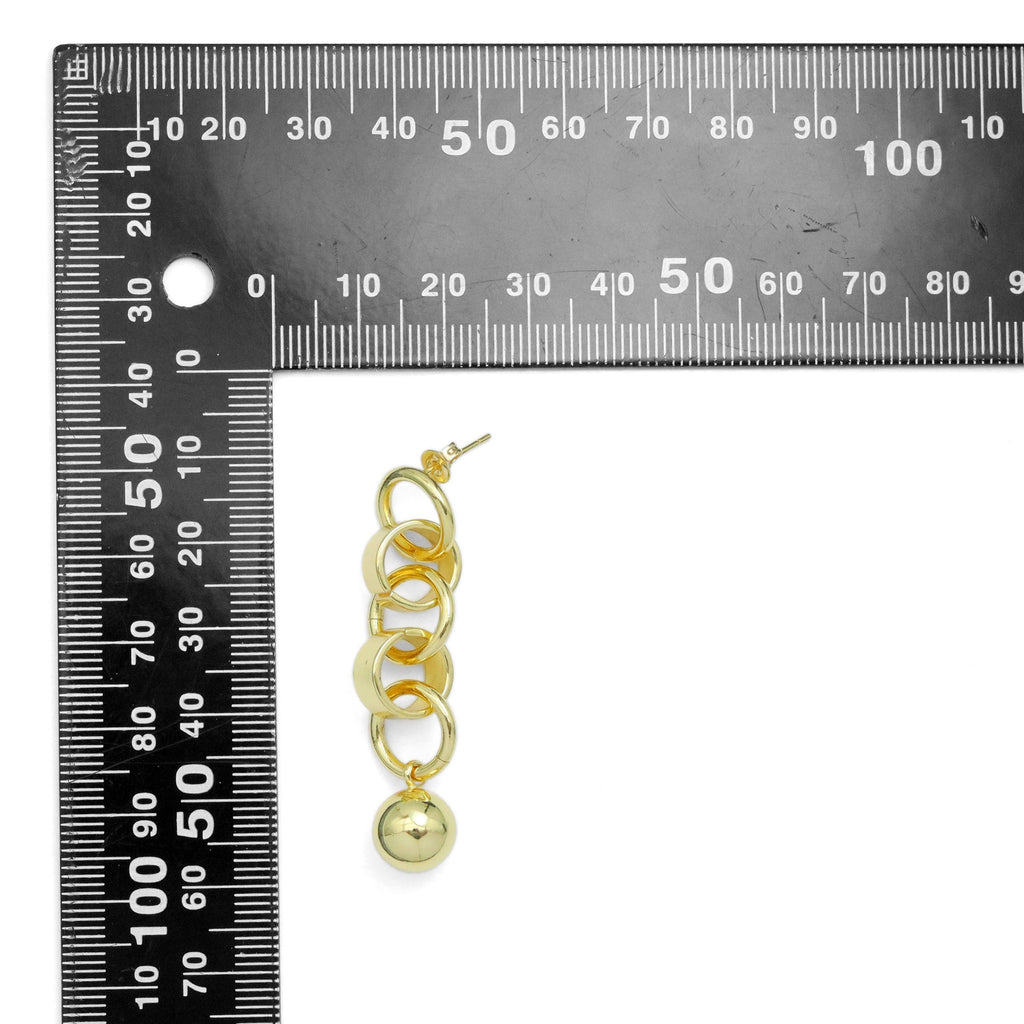 Shiny Gold Link Chain Ball Dangle Earrings, Sku#A275