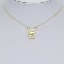 Load image into Gallery viewer, Gold Clear CZ Heart On Rectangle Charm Pendant, Sku#LK984