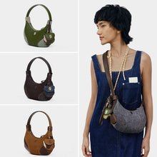 Load image into Gallery viewer, Women's Genuine Leather Crescent Crossbody Bag - Underarm Shoulder Bag with Multiple Compartments