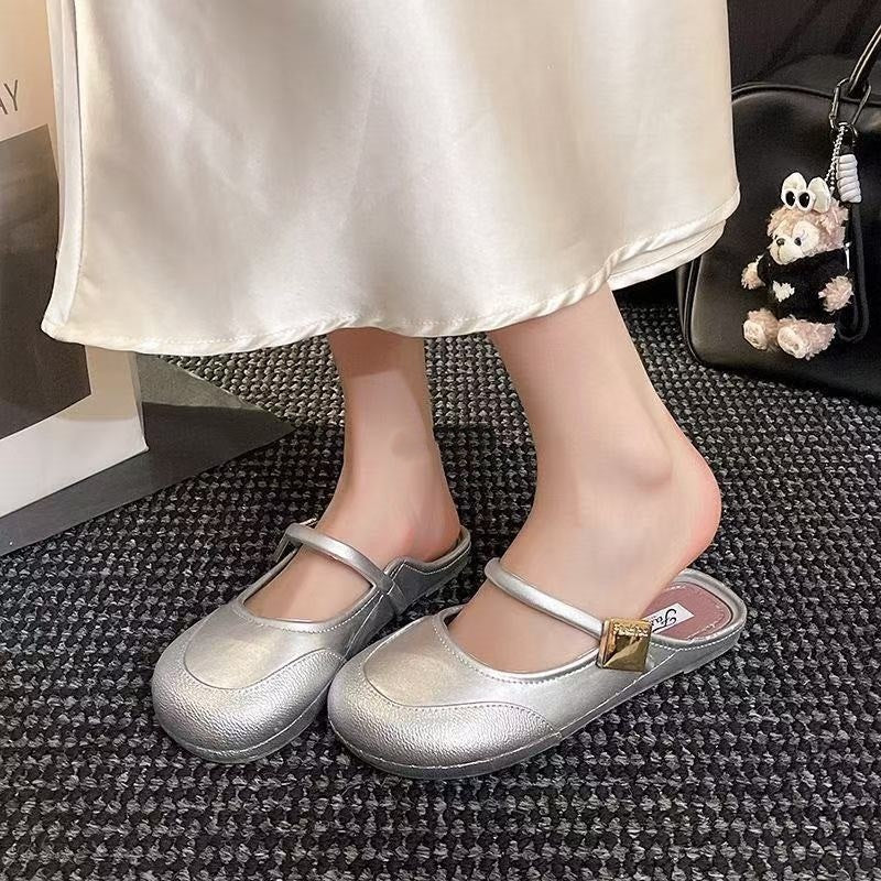 Elegant PVC Semi-Slipper Mule Shoes for Women | Lightweight Non-Slip Everyday Flats