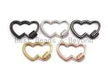 Load image into Gallery viewer, CZ Micro pave Double Heart with Cross Screw Clasp, CZ Pave Screw Lock, Gold/Silver/Rose Gold/Gunmetal Carabiner Clasp, 19x28mm, sku#H145