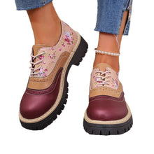 Load image into Gallery viewer, Women's Chunky Heel Lace-Up Casual Fashion Shoes | Black &amp; Beige