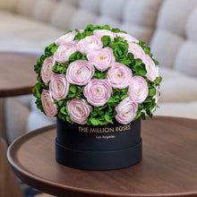 Load image into Gallery viewer, Classic Black Box | Light Pink Persian Buttercups &amp; Green Hydrangeas