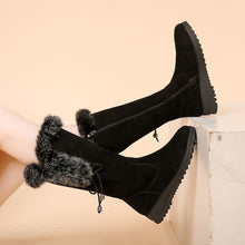 Load image into Gallery viewer, Women's Winter Snow Boots | Chunky Sole Furry Warm Flat Boots with Button Detail | Black &amp; Gray