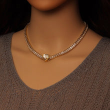 Load image into Gallery viewer, Baguette CZ Tennis Chain Removable Heart Center Necklace, Sku#A383