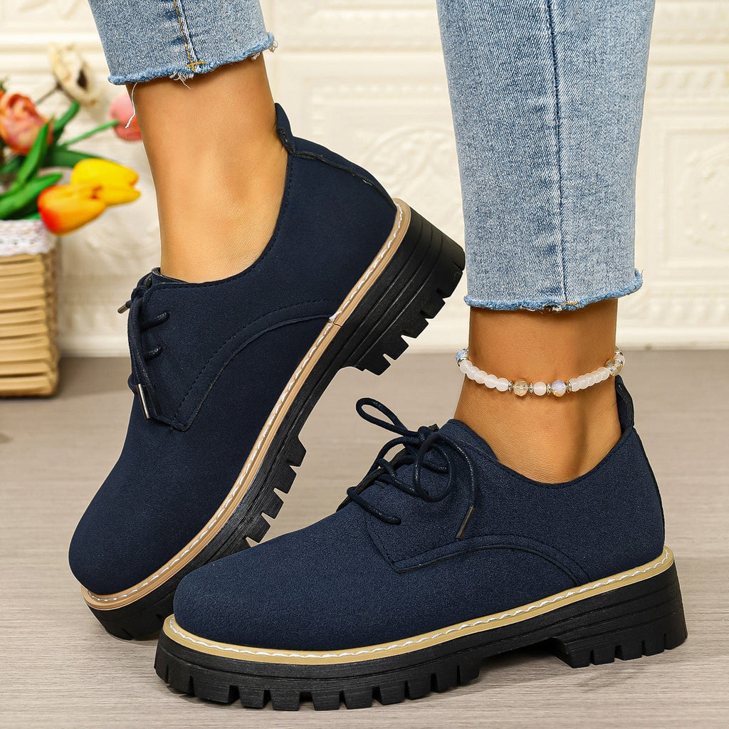 Plus-Size Women's Chunky Heel Lace-Up Business Casual Shoes | Round Toe PU Leather