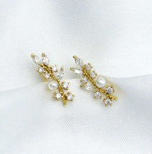 Load image into Gallery viewer, Gold Ear Climber Earrings, Pearl Branch Earrings, Sku#B225