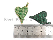 Load image into Gallery viewer, CZ Green Micro Pave Large Heart Pendant, Heart Shaped Pave Pendant, Gold/Rose Gold/Silver/Gunmetal plated, 30x41mm, Sku#X53