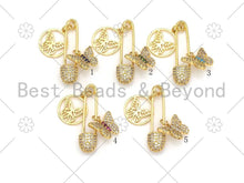 Load image into Gallery viewer, Colorful CZ Micro Pave Butterfly On Safety Pin Shape Pendant/Charm, 18K Gold Filled Charm, Necklace Bracelet Charm Pendant,8x30mm,Sku#F1409