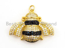 Load image into Gallery viewer, BEE Inspired Pendant, CZ Micro Pave insect Inspired pendant, Cubic Zirconia Focal Pendant,Gold/Rose Gold/Silver/Black,26x33x7mm,SKU#F453