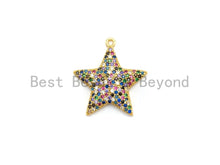 Load image into Gallery viewer, Multi-Color CZ Micro Pave Five Star Pendant, Star Shaped Pave Pendant, Gold plated, 23x24mm, Sku#B108