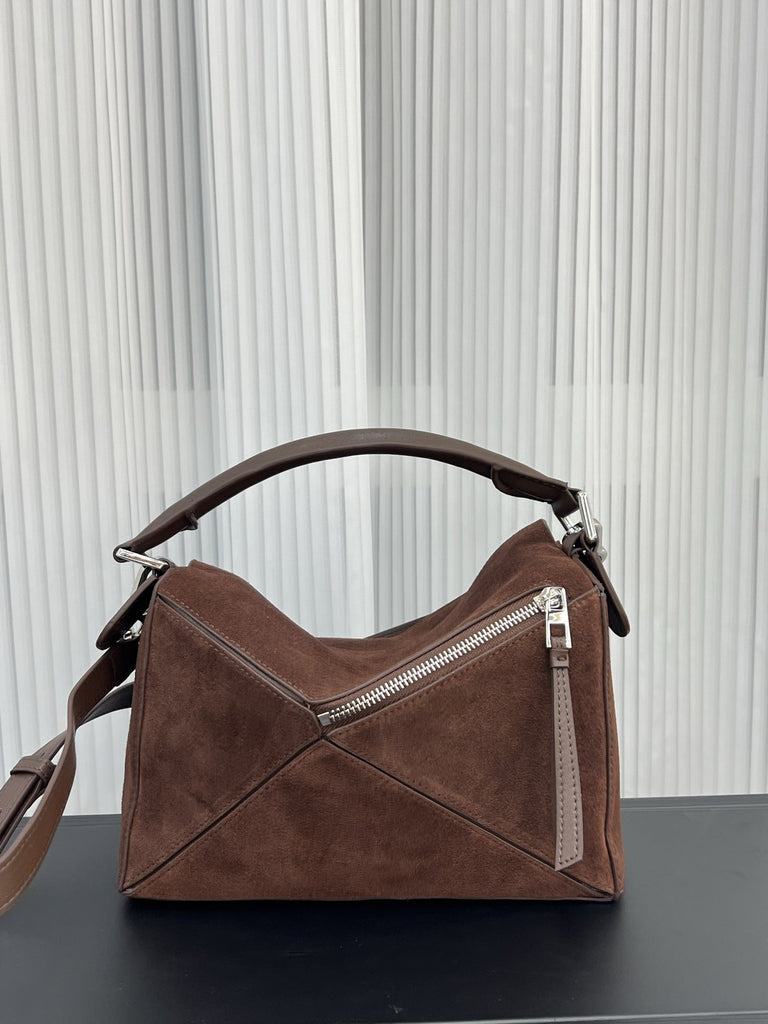 Women's Suede Tote Bag – Genuine Leather, Large Capacity, Quilted Patchwork Design