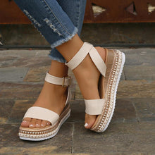 Load image into Gallery viewer, Women's Buckle Strap Hemp Wedge Platform Sandals | Open-Toe Summer Peep-Toe Shoes
