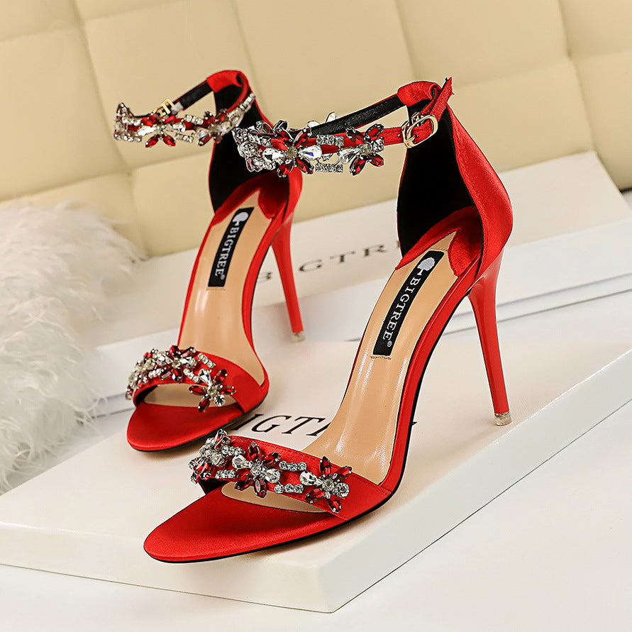 Rhinestone Stiletto High Heels Women's Open Toe Party Shoes