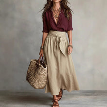 Load image into Gallery viewer, Button-Down Shirt &amp; Straight Skirt Two-Piece Set