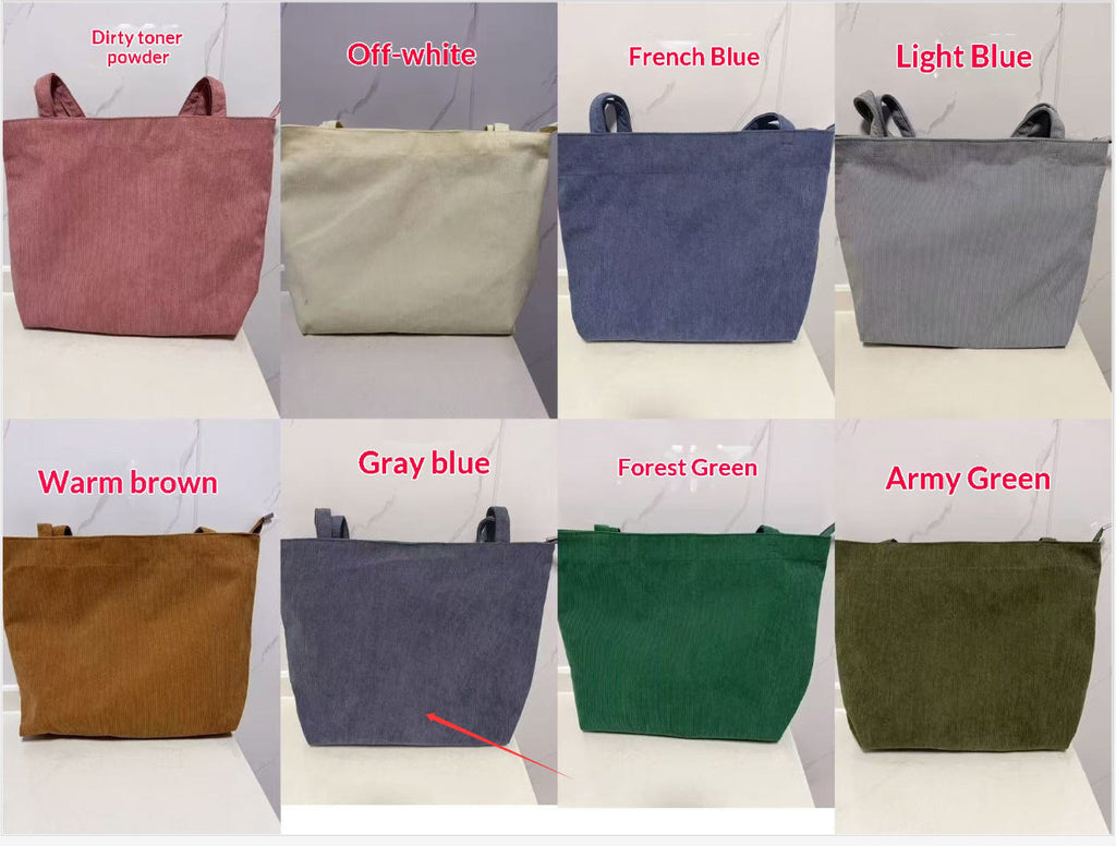 Women's Corduroy Handbag - Minimalist Casual Shoulder Bag with Embroidery