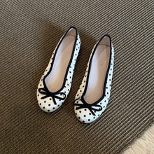 Load image into Gallery viewer, Women's Polka-Dot Bowtie Flat Shoes - Satin Round Toe Slip-On Flats