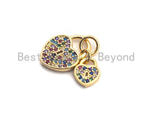 Load image into Gallery viewer, CZ Colorful Micro Pave Big heart Small Heart Lock Pendant, Heart Shaped Pave Pendant, Gold plated, 10x13mm, Sku#F825C