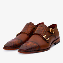 Load image into Gallery viewer, The Bishkek Tan Leather Cap Toe Double Monk Strap Men  Shoe