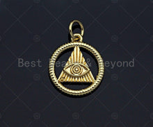 Load image into Gallery viewer, CZ Micro Pave Evil Eye On Triangle With Round Ring Shape Pendant, Gold Plated, Necklace Bracelet Charm Pendant, 18x20mm,sku#F1240