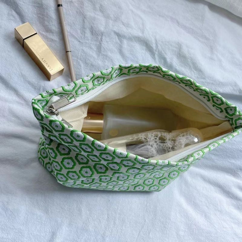 Floral Storage Pouch - Premium Cotton Cosmetic Bag with Nylon Lining