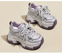 Load image into Gallery viewer, Women's Hidden Wedge Sneakers - Casual Lace-Up Leather Shoes