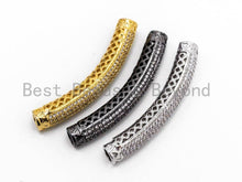 Load image into Gallery viewer, CZ Micro Pave  Half Full Long Curve Tube for Bracelet/Necklace, Cubic Zirconia Separator Tube, 44x6mm Tube Beads, sku#C60