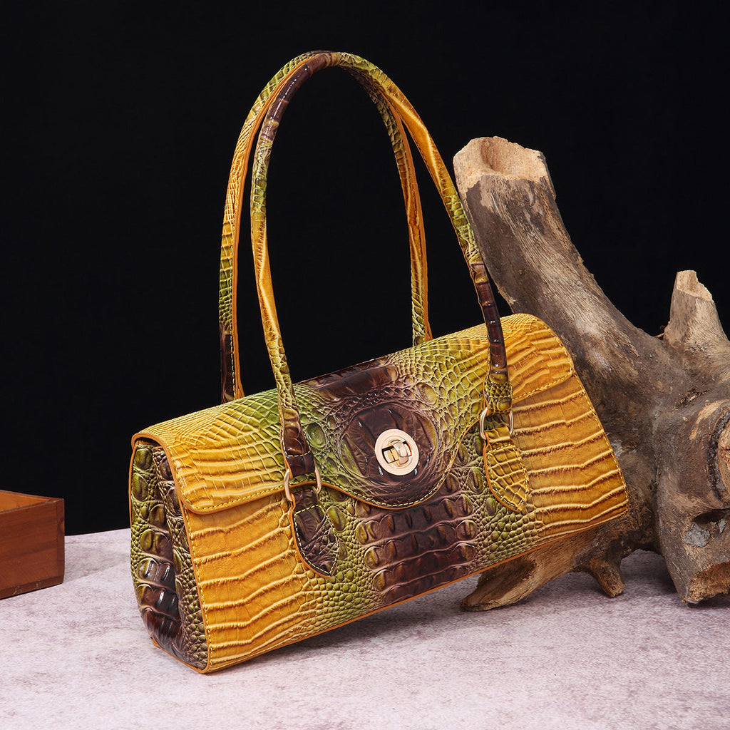 Women's Crocodile-Print Shoulder Tote Bag - Retro European Style PU Leather Handbag