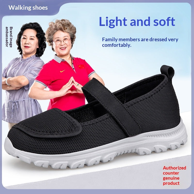Women's Wide Toe Mesh Granny Shoes – Breathable Summer Flats with Low Heel