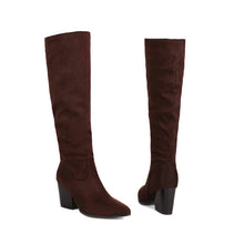 Load image into Gallery viewer, Women's Suede High-Top Boots – Chunky Heel, Pointed Toe, Side Zipper | Sarah Express