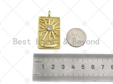 Load image into Gallery viewer, 18K Dainty Gold Sunflower On Rectangle Shape Pendant,Big Clear CZ Medallion Charm, Necklace Bracelet Tag Charm,24x43mm,Sku#Z1313