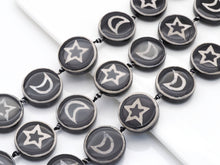 Load image into Gallery viewer, Natural Black White Moon Star Tibetan Agate Smooth Coin Beads, 30mm, Sku#U1403