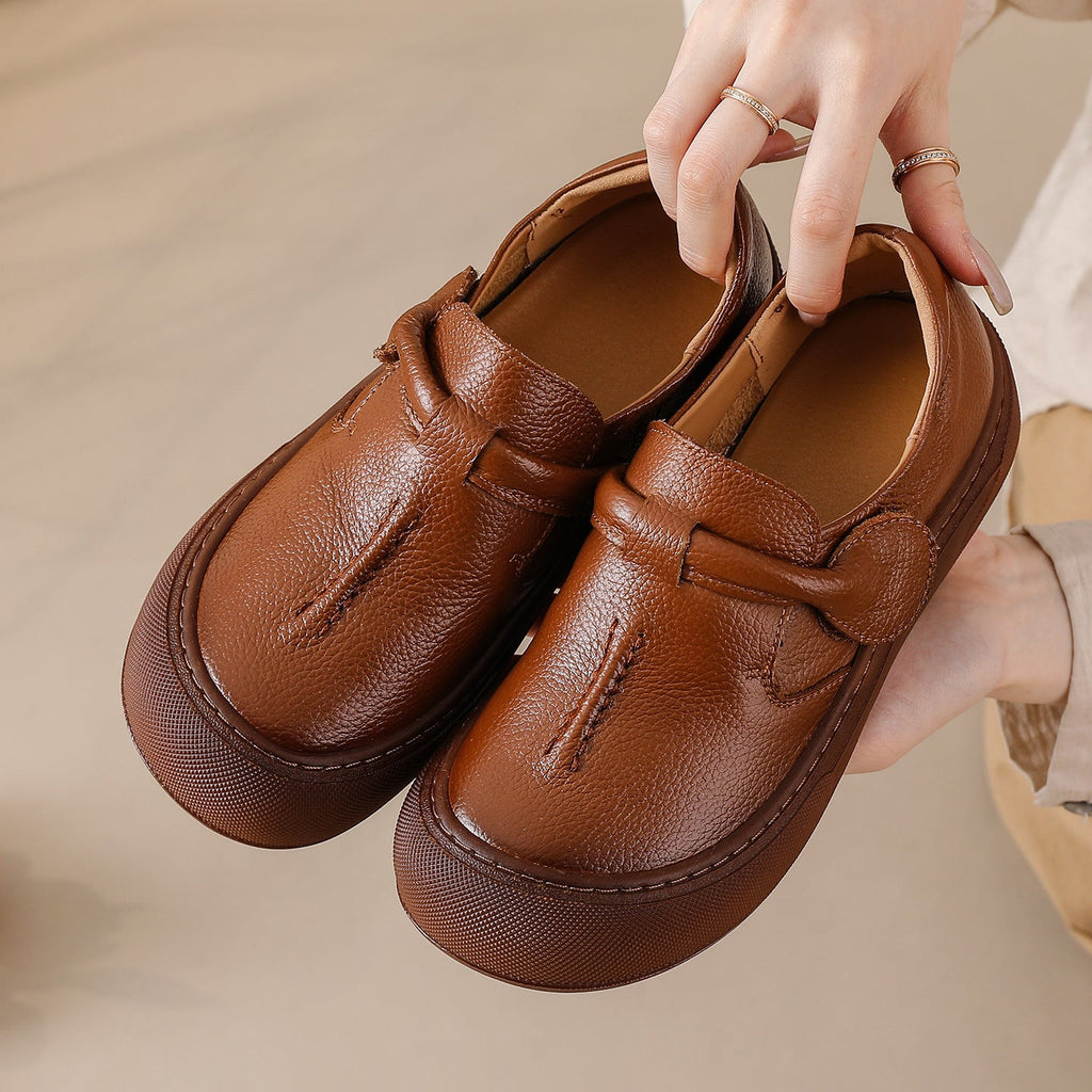Women's Genuine Leather Slip-On Comfort Shoes | Velcro Vintage Casual Flat Shoes