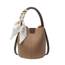 Load image into Gallery viewer, Women's PU Leather Bucket Tote Bag with Silk Scarf Detail – Everyday Shoulder Handbag