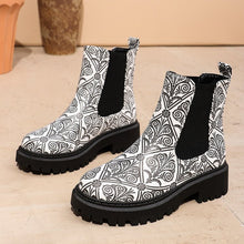 Load image into Gallery viewer, Women's Color Block Mid-Calf Boots - High Heel Slip-On Shaft Boots