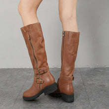 Load image into Gallery viewer, Women's Plus-Size Chunky Sole Boots | Side Zipper Cowhide Leather High Shaft