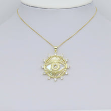 Load image into Gallery viewer, CZ Pave Spike Gold Evil Eye Mother of Pearl Pendant, Sku#LX631
